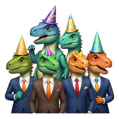 office dinosaurs in suits celebrating birthday sticker
