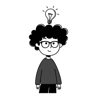 person with wild hair, glasses, and a glowing idea bulb, representing genius sticker