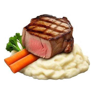 Ribeye steak with mashed potatoes and carrots sticker