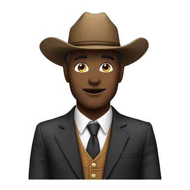 White man in a suit with a cowboy hat sticker
