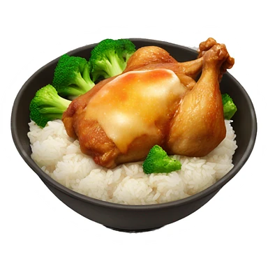 chicken thigh and veggies with rice bowl with sauce sticker