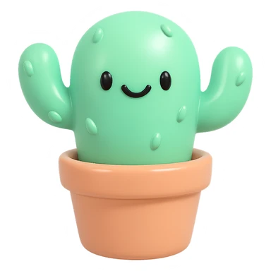 smiling cactus in a pot, vinyl figure style, exaggerated features, shiny finish, simple background sticker
