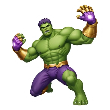 Hulk fighting Thanos, green superhero versus purple villain with infinity gauntlet sticker