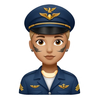 Young, wearing pilot uniform include hat, full tattoo on face sticker