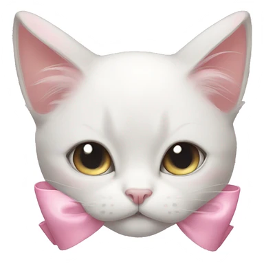 A cute normal cat laying with a light pink bow pn her head sticker