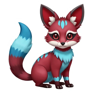 Rare realistic cool burgundy-red fur cute epic aesthetic colorful Amaura-Glaceon-Civet-Genet-species-Fakemon-hybrid-creature, with markings, full body sticker