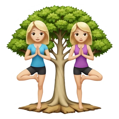 Two women doing yoga in tree pose  both blonde  sticker