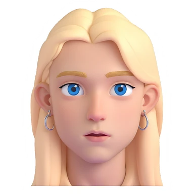 boy with long light blonde hair, dark blue eyes, septum, nose bridge, anti eyebrow, and eyebrow piercings, wearing all black sticker