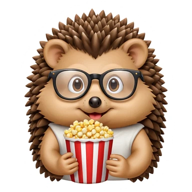 hedgehog with glasses eating popcorn sticker