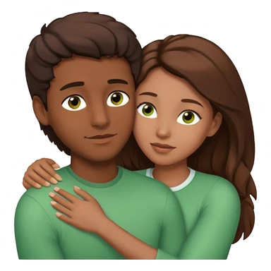 Couple embracing with arms around each other; black woman with brown eyes and lush brown hair, white man with brown hair and green eyes sticker