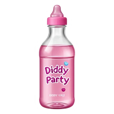 realistic baby oil style bottle pink cap pink logo clear bottle with berry logo with diddy party written and a berry on top bottle sticker
