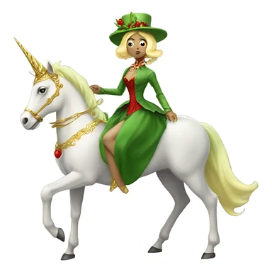 "galora green blonde alien woman" in red Victorian elegant dress, full body, rides unicorn gold and white
 sticker