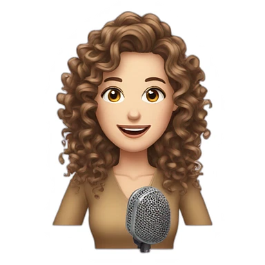 podcast host brunette curly long hair white woman with microphone sticker