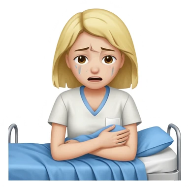 Mulher jovem chorando muito em cima de uma maca de hospital com as roupas rasgadas sticker