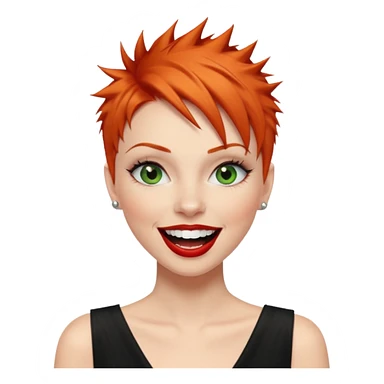 Short spikey Ginger hair, green eyes, black long eye lashes large red lips White woman laughing sticker