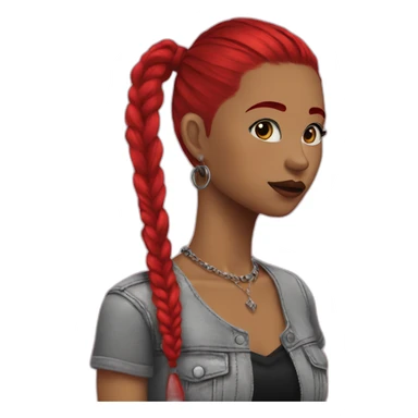 Punk ,ponytail black , earrings, vestido rojo sticker