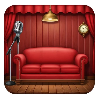 Red sofa in speakeasy with microphone sticker