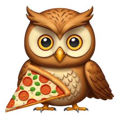 un gufo che mangia la pizza in formato emoji sticker