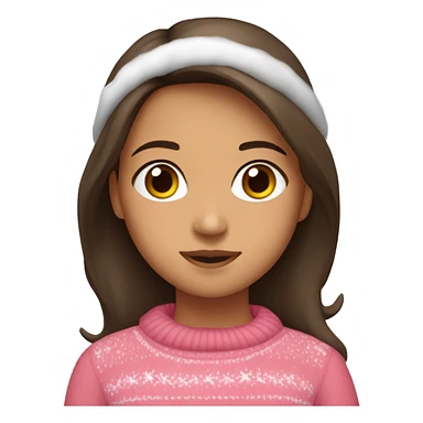 winter, christmas, hispanic, long brown hair, girl, brown eyes, child, full body, pink sweater sticker