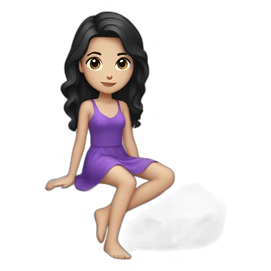 a white girl black hair laying on stone with purple dress sticker