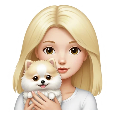 blond hair girl holding a white pomeranian   sticker
