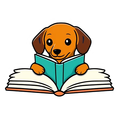 Un perro salchicha leyendo un libro  sticker