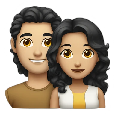 Indonesian girl with long black hair and white man with short brown curly hair sticker