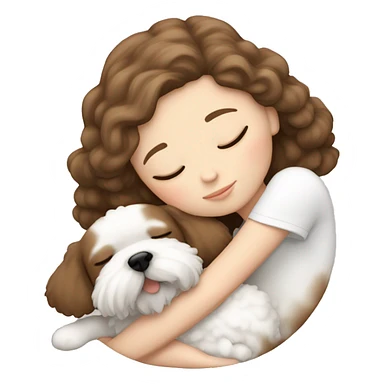 White girl brown hair sleeping with Mini Bichon sticker