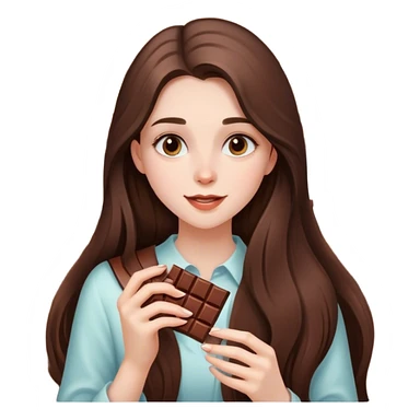 beautiful pale brunette girl with long hair enjoying a bar of chocolate  sticker