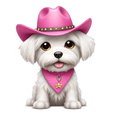 Cute small Maltese puppy wearing pink cowboy hat sticker