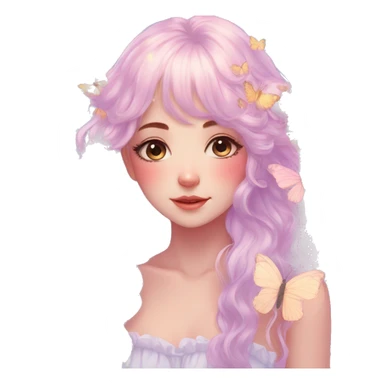 gorgeous anime pastel lady with butterflies and beautiful hair fairycore cottagecore sticker