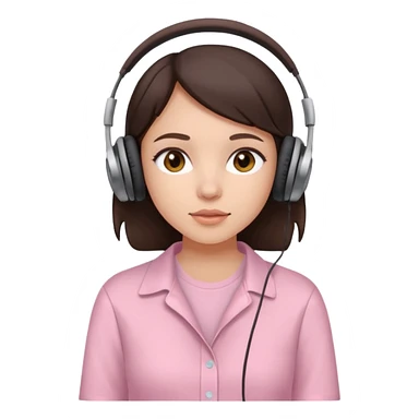aesthetic brunette girl in light pink shirt with headphones on sticker