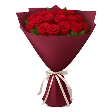 Bouquet of red roses in a burgundy package sticker