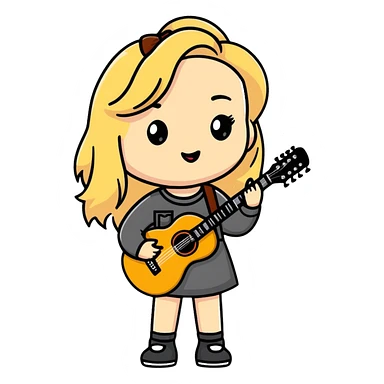 Cute cartoon blonde singer with guitar, inspired by Sabrina Carpenter sticker