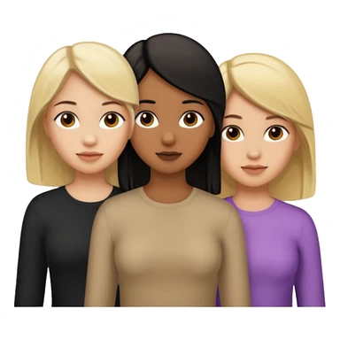 3 girls. 1 light skin with blonde hair, 1 brown skin with black hair and 1 tan skin with brown hair sticker