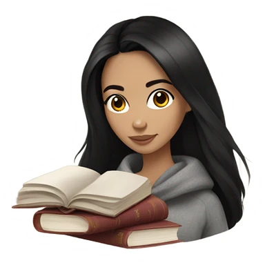 Brunette girl, black straight hair, cozy with tea and book sticker
