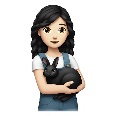 White girl with black hair holding a black bunny sticker