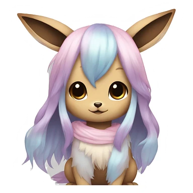 Kawaii Shiny Pastel Eevee with dark brown long emo hair covering her eyes Full Body sticker