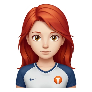 cô gái da trắng tóc đỏ dài ngang lưng mặc áo thể thao sticker