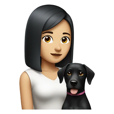 A girl with straight hair with a black dog with white breasts sticker