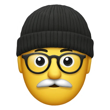 beanie with round glasses and round face and black mustache sticker