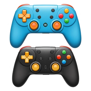 Create a modern, high-quality emoji featuring two gaming controllers to represent multiplayer gaming. keep it side by side and rotate the sides in opp direction and cartoon style  sticker
