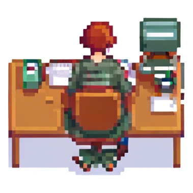 student sitting at a desk sticker