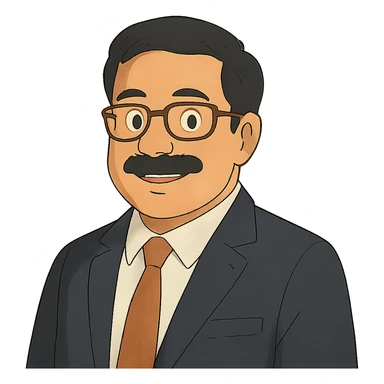 portrait of Kuldeep Bafana as a friendly Ghibli-style character, wearing business attire sticker