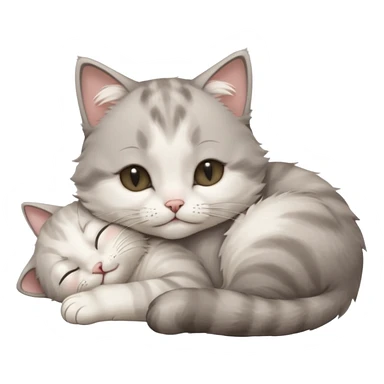 grey and white small cat with its eyes closed lying down with its paw curled and holding up his head sticker