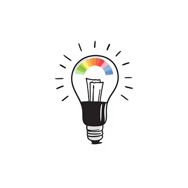 A hand-drawn Philips Hue smart bulb with app control and rainbow colors sticker