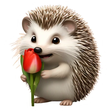 A hedgehog holding a tulip flower  sticker