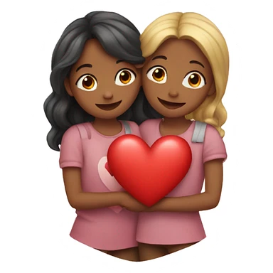 two girls hugging with hearts around them  sticker