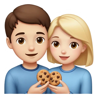 Girl giving boy cookies, both blushing, soft emoji vibe sticker