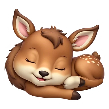 Meme-Worthy Cute Sleeping Deer Portrait Emoji, Head resting peacefully with a contented smile, showcasing a delicate, slender build and a luxuriously soft Fur, eyes shut in a serene, restful nap, Simplified yet hilariously adorable features, highly detailed, glowing with a soft, drowsy light, high shine, relaxed and utterly lovable, stylized with an air of playful laziness, bright and heartwarming, soft glowing outline, capturing the essence of a comically sleepy deer, so meme-worthy it feels like it could instantly become the next viral sensation of adorable woodland slumber! sticker